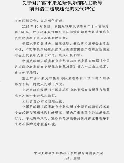 官方：重庆铜梁龙主场观众向场内投掷水杯，予以通报批评